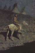 Frederic Remington Indian in the Moonlight (mk43) oil painting on canvas